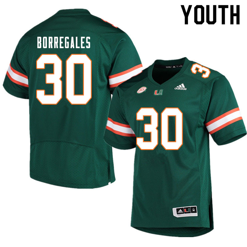 Youth #30 Jose Borregales Miami Hurricanes College Football Jerseys Sale-Green - Click Image to Close